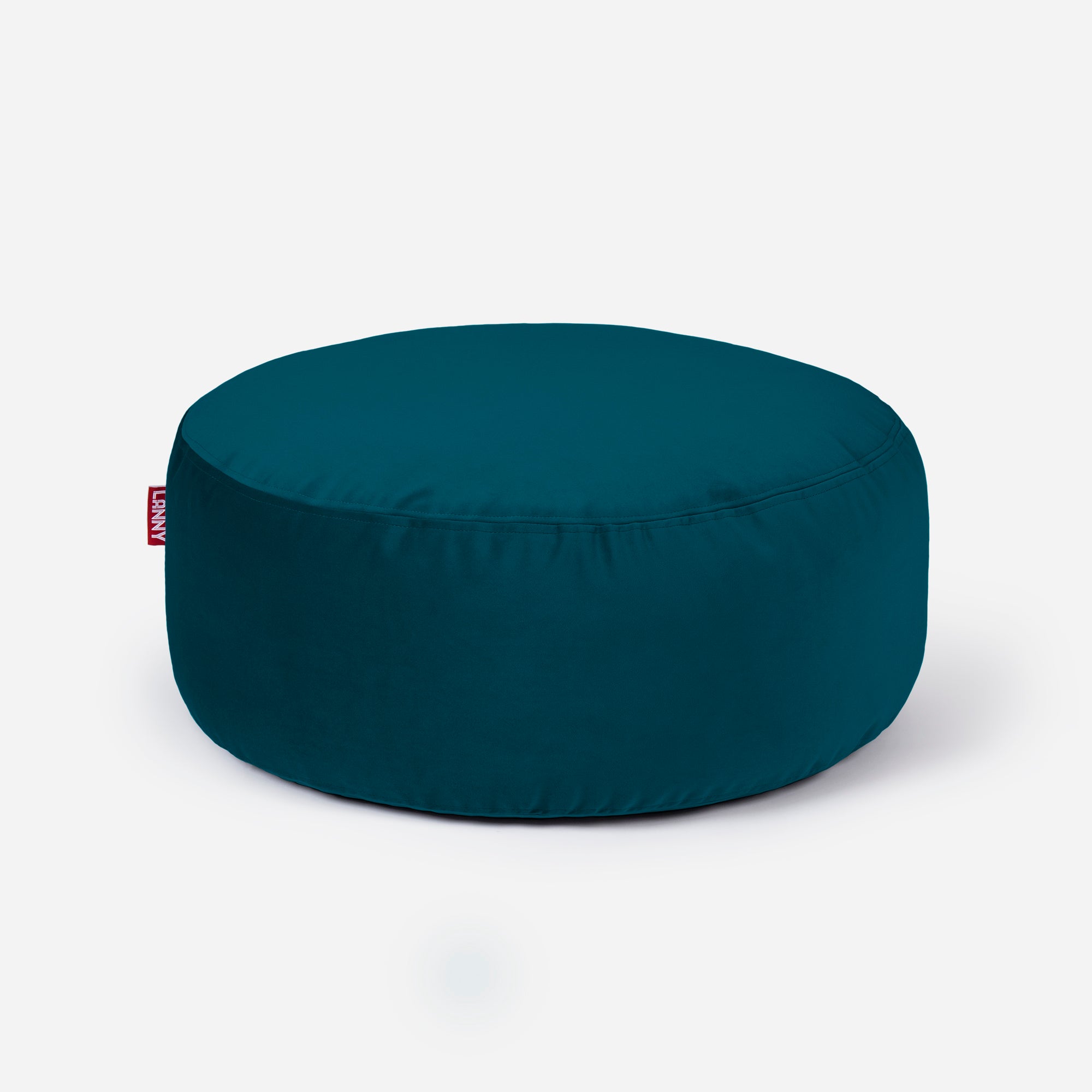 Lanny pouf made from velvet fabric in aqua color
