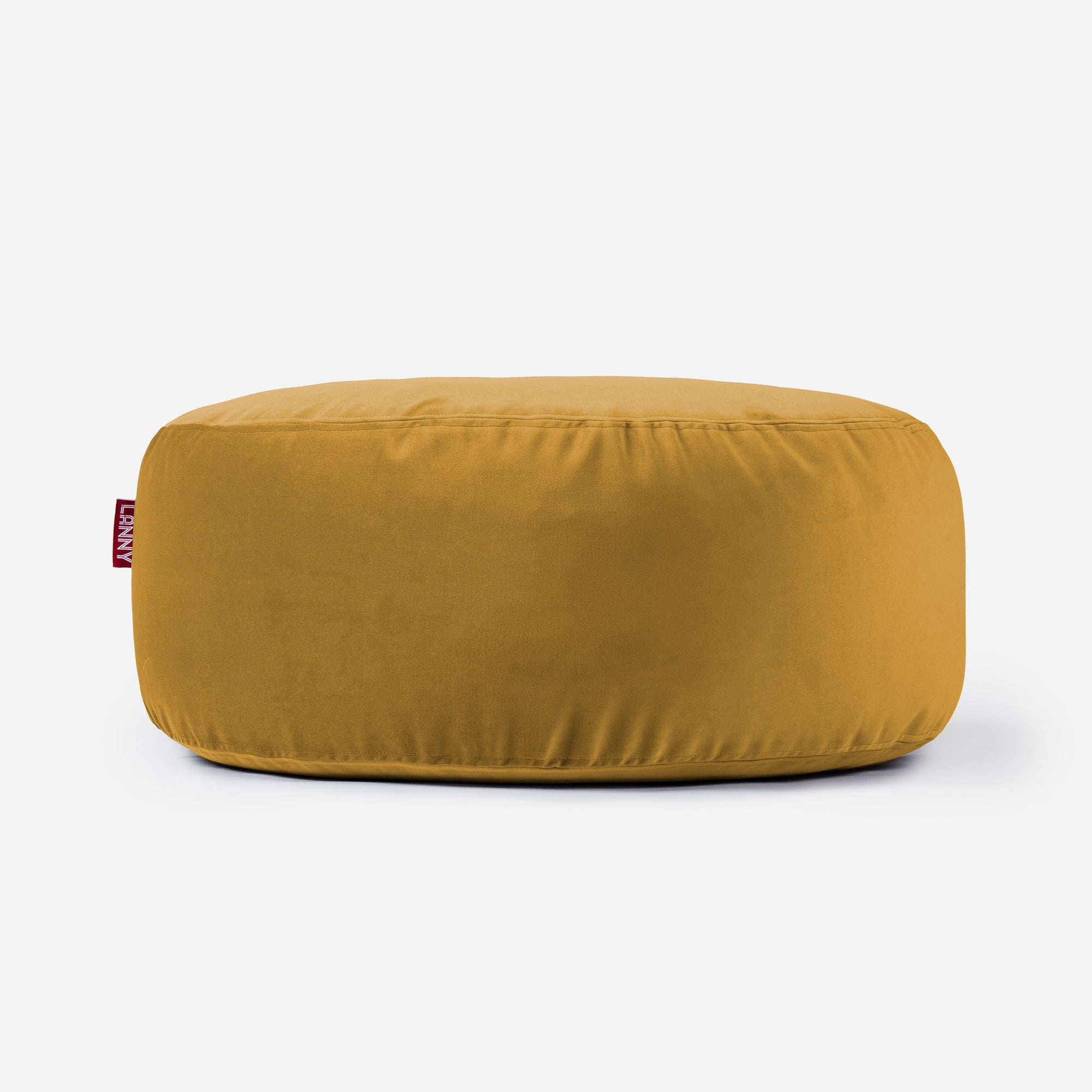 Lanny pouf made from velvet fabric in Mustard color