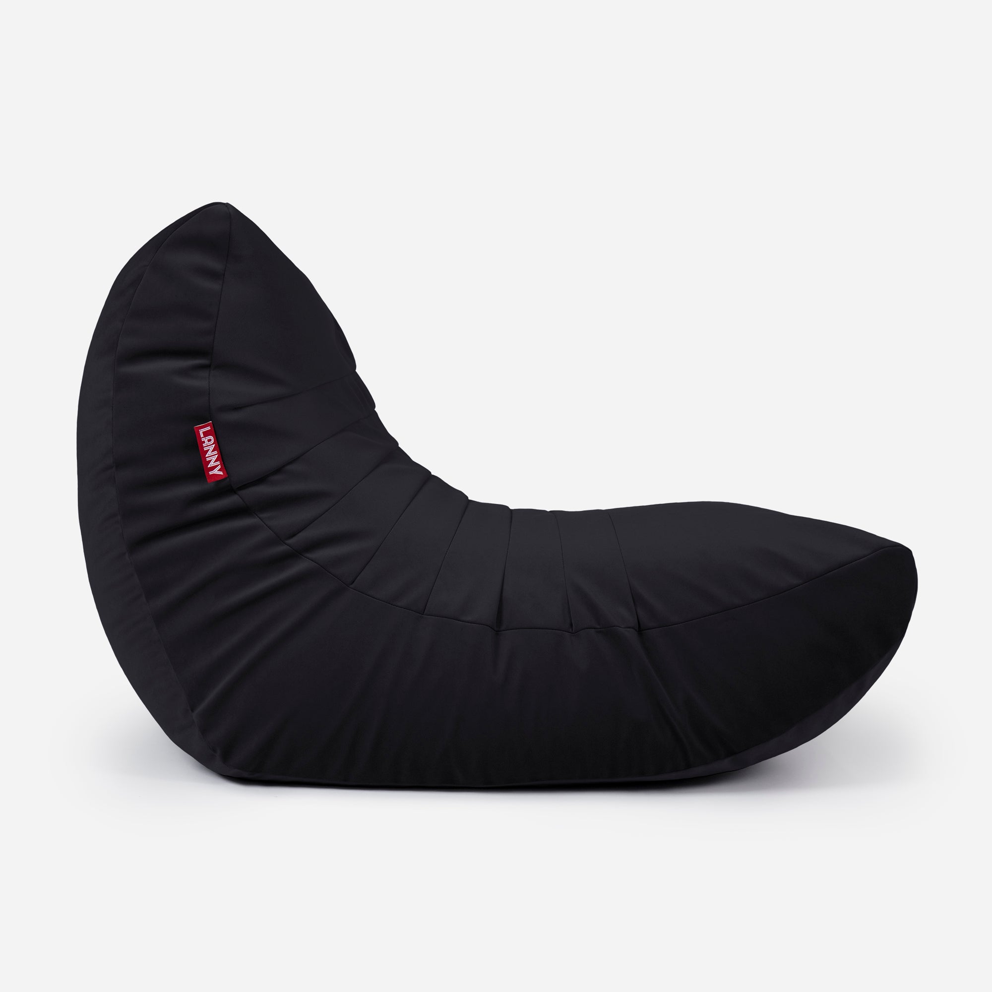 Curvy Velvet Black Bean bag Chair & Footrest Set - Lanny Beanbag - Bean Bag Chairs