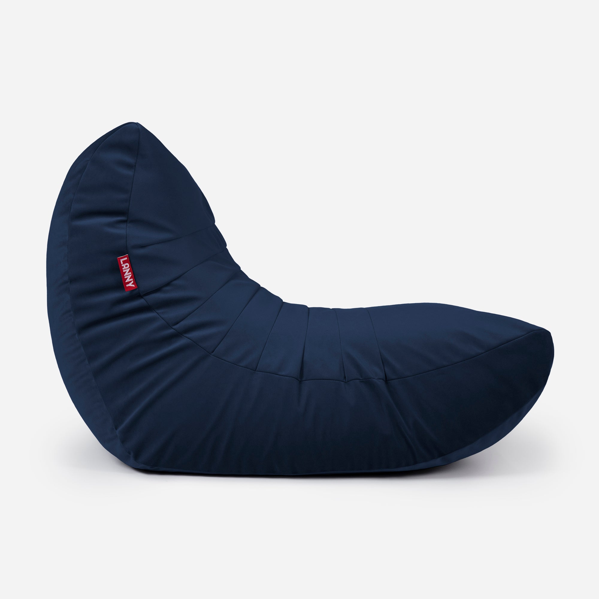 Curvy Velvet Blue Bean bag Chair & Footrest Set - Lanny Beanbag - Bean Bag Chairs