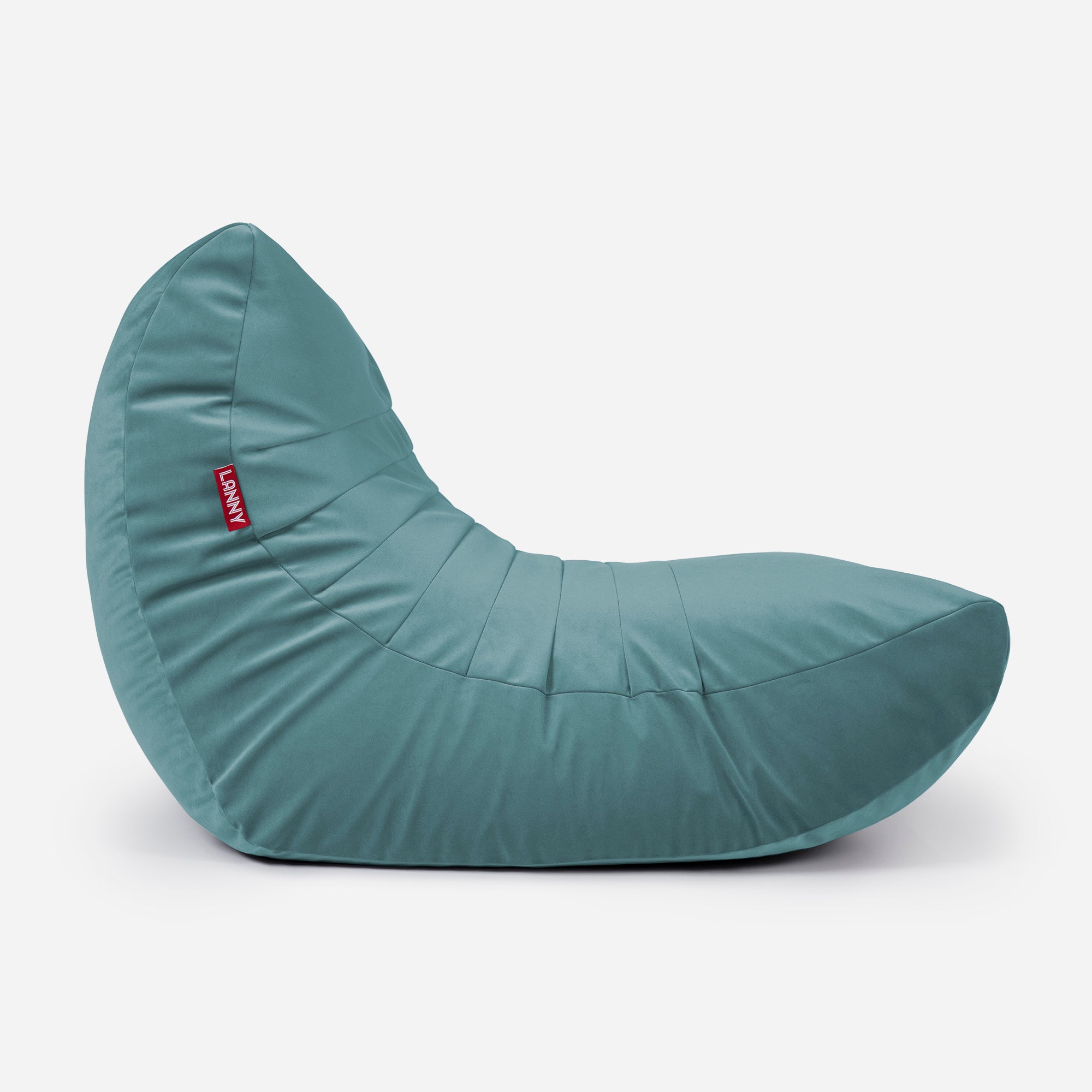 Curvy Velvet Turquoise Bean bag Chair & Footrest Set - Lanny Beanbag - Bean Bag Chairs