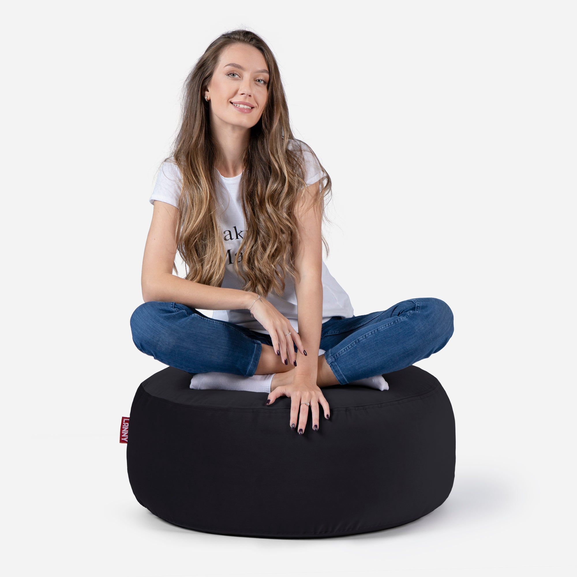 Short Velvet Black Pouf - Lanny Beanbag - Ottomans