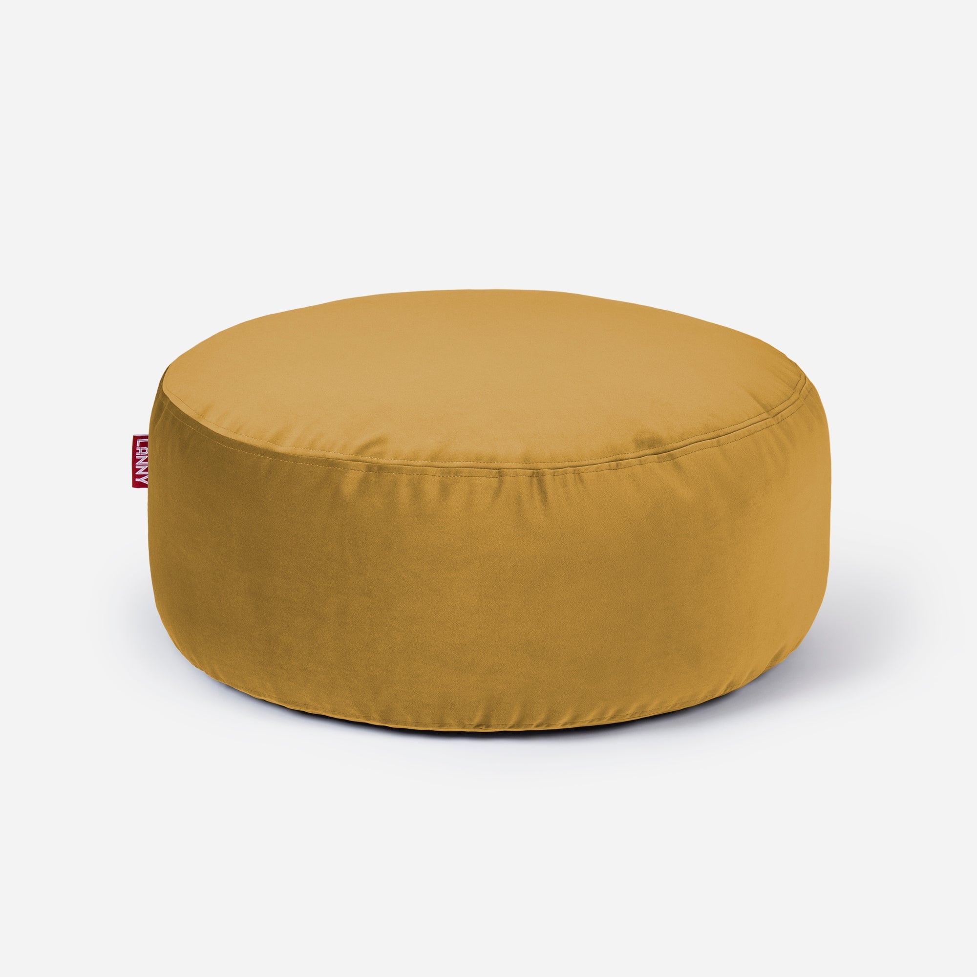 Short Velvet Mustard Pouf - Lanny Beanbag - Ottomans
